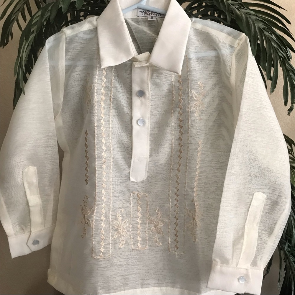 Kids Cream Barong Tagalog Shirt - Picture 5 of 15